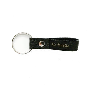 Porte clés dragonne cuir noir étiquette Ma Musette